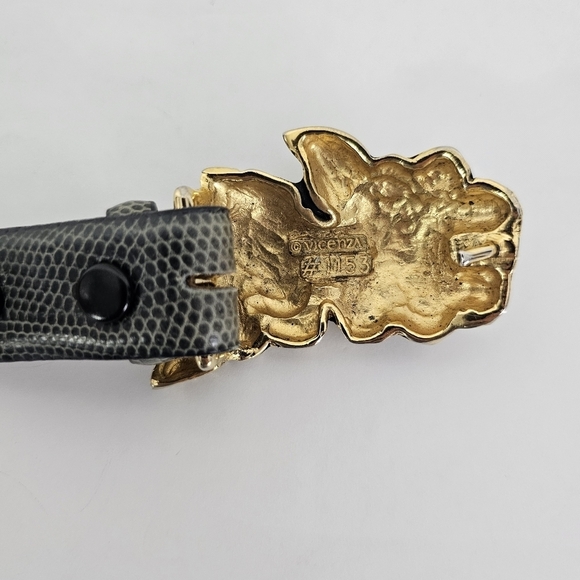 Galaxy USA taupe leather belt gold metal rose buckle pin hook - Picture 2 of 5